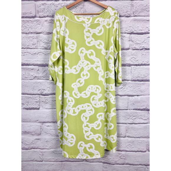 Susan Graver Womens 1X Green Butterknit Chain Link Preppy Equestrian Retro Dress - Picture 3 of 10